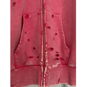 Sweat à capuche léger en coton uni pour homme, effet usé, avec fermeture éclair, et pantalon de survêtement déchiré, à cordon de serrage, respirant et à séchage rapide - Product Image 5