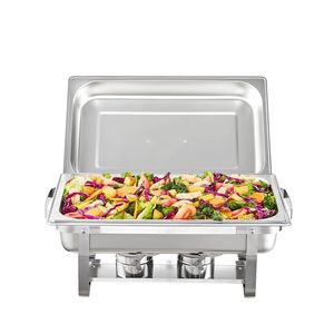 Set Buffet in Acciaio Inossidabile da 8 Qt, 6 Pezzi, con 6 Vasche Rettangolari Grandi, Scaldavivande Professionale con Coperchio, Chafing Dish Manuale per Catering - Product Image 1