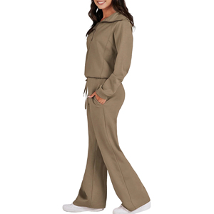 Ensembles de survêtements pour femmes, 2 pièces, comprenant un sweat-shirt à quart de zip et un pantalon de survêtement à jambes larges - Product Image 2