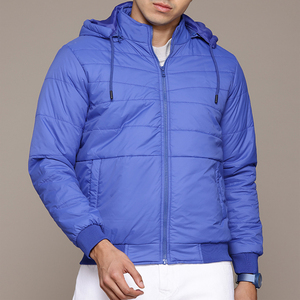 Chaqueta Acolchada Azul con Capucha para Hombre, Chaqueta Casual de Invierno Resistente al Viento con Cierre de Cremallera y Relleno de Poliéster - Product Image 3
