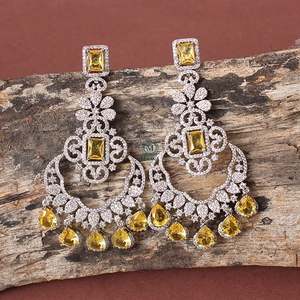 Florence Yellow Sapphire CZ Designer Drop Earrings - Product Image 1