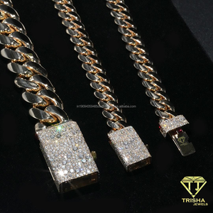 Gold Cuban Chain <b>Bracelet</b> With High Polish Links Brilliant Moissanite Statement Clasp And <b>Red</b> Gemstone Highlights - Product Image 4