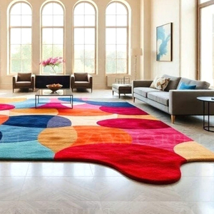 Tapis en laine abstrait multicolore tufté à la main, tapis à blocs de couleur irréguliers pour salon, chambre à coucher, décoration intérieure, fournisseur en gros - Product Image 3