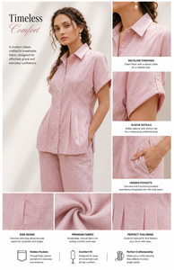 Ensemble de vêtements pour femmes de style bohème en lin, chemise à manches courtes décontractée et pantalon, ensemble 2 pièces, vêtements de détente écologiques et confortables - Product Image 3
