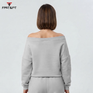 High Quality Custom Designed Women's <b>Off</b>-<b>Shoulder</b> Long Sleeve Plus Size <b>Sweatshirt</b> Anti-Wrinkle Breathable with Front Logo Print - Product Image 5