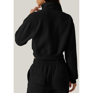 Nueva Llegada: Sudadera Corta Negra de Mujer con Media Cremallera, Cuello Alto, Manga Larga, Tejido Sólido, Transpirable, Ajuste Regular, Ideal para Otoño - Product Image 4