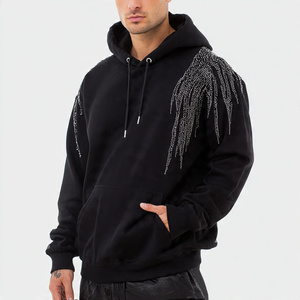 Sudadera con capucha holgada de invierno para hombre con pedrería, jersey con hombros caídos, tops de forro polar de 450 GSM con pedrería para hombre - Product Image 3