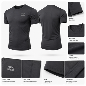 เสื้อยืดแขนสั้นทรงสลิมฟิตสำหรับผู้ชาย แห้งเร็ว ทรงสปอร์ต คอกลม สีพื้น พิมพ์โลโก้ด้านหน้า ผ้าโพลีเอสเตอร์ถัก สวมใส่สบาย - Product Image 4