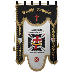 Delantal Masónico de Caballero Templario, Tela Negra, Cruz Bordada en Oro, Flecos de Hilo Metálico - Product Image 6