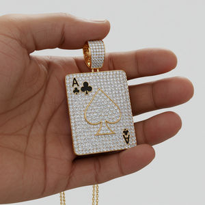Colgante helado de Plata de Ley 925, colgante de tarjeta de póquer de Hip Hop, colgante de diamante de moissanita helada inicial, colgante de oro para hombres y mujeres, boda - Product Image 1