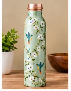 Aesthetic Blue <b>Metal</b> <b>Water</b> <b>Bottle</b> with Copper Lid and Japanese Wave Art - Product Image 4