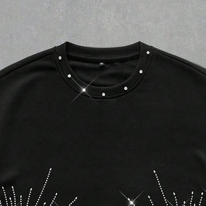 เสื้อยืดผู้ชายประดับเพชรเทียม คุณภาพสูง ผ้าฝ้าย 100% ทรงโอเวอร์ไซส์ ใส่สบาย แขนสั้น ยูนิเซ็กส์ สไตล์ลำลอง สตรีทแวร์ แฟชั่น - Product Image 2