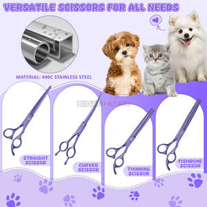 Ensemble de ciseaux de toilettage pour chiens professionnels en acier inoxydable allemand de 7 pouces pour petits animaux, ciseaux droits, ciseaux courbes, ciseaux d'éclaircissement de précision - Product Image 3