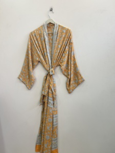Kimono de luxe en soie pour la plage, ouvert sur le devant, longueur intégrale, manches longues, lavable en machine, doux, pour la plage - Product Image 5