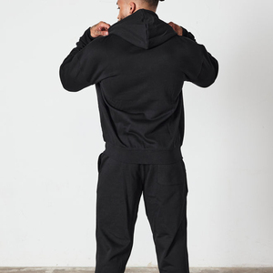 Men's <b>Black</b> <b>Zip</b> <b>Hoodie</b> Regular Fit Solid Color Casual Hooded Sweatshirt French Terry Cotton Autumn Wear - Product Image 4