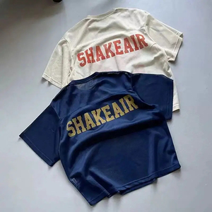 เสื้อยืดครอปทรงหลวมแบบวินเทจถักนิตเนื้อหนาแห้งเร็วพิเศษ - ลายพิมพ์ตาข่ายแบบเสื้อฟุตบอล 3 มิติ สำหรับผู้ชาย - Product Image 4