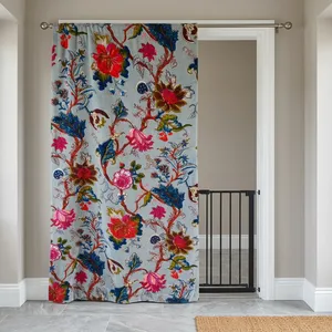 Floral Cotton Velvet Curtain Grey Multicolor Botanical Print Drapes for Living Room Bedroom Window and Elegant Home Decor - Product Image 5