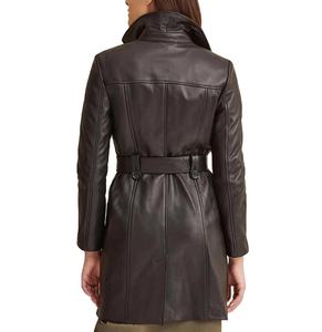 Abrigo Largo de Cuero Genuino 100% para Mujer, con Botones, Forro de Seda y Piel Sintética, Ecológico - Product Image 4