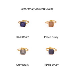 Handmade 18K Gold-Plated <b>Adjustable</b> Brass Bohemian Bezel Setting Ring Natural Peach Druzy <b>Square</b> Gemstone Statement Jewelry for - Product Image 4
