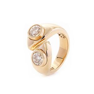 Classic 2ct Old European Cut Lab Grown Diamond IGI Certified Gold Toi Et Moi <b>Ring</b> Luxury <b>Two</b>-<b>Stone</b> Bezel Set Bypass <b>Ring</b> - Product Image 4
