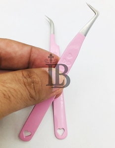 Eyelash Extensions Tweezers Tweezers For Eyelash Extension <b>Mink</b> <b>Lashes</b> 45 Degree Boot Volume Pink Heart Eyelash Tweezers - Product Image 6