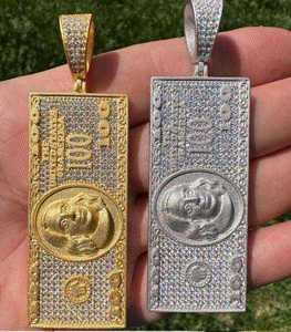 Colgante Luxira Jewels con Diseño de Billete de 100 Dólares, Temática Hip-Hop, con Incrustaciones de Moissanita, Chapado en Plata, Unisex, para Uso Diario, Microincrustaciones - Product Image 1