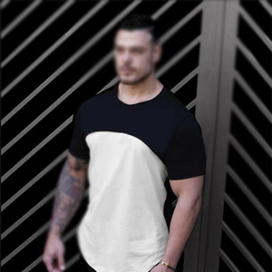 T-shirt à manches courtes pour homme, coupe slim, col rond, tricoté, décontracté, rouge et bleu marine - Product Image 6