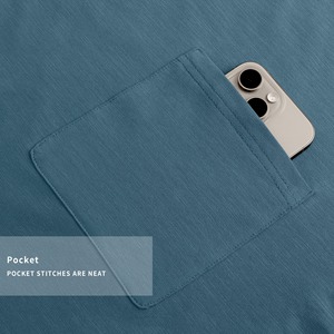 Camiseta de Algodón de Color Sólido para Hombre, Manga Corta, Cuello Redondo, Corte Regular, Informal, Tejida, con Bolsillo y Ribete en Contraste - Product Image 6