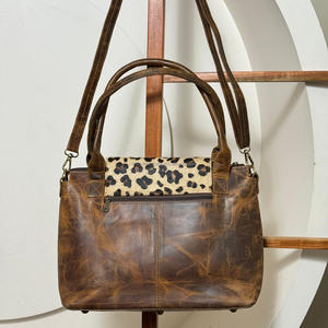 Sac fourre-tout à rabat en cuir de vachette à imprimé léopard pour femmes en cuir véritable Vintage porte-ordinateur portable sac à bandoulière - Product Image 5