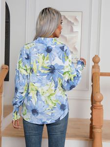Camisas Hawaianas Casuales y Frescas para Mujer, Camiseta con Estampado Floral Paisley, Blusa con Botones y Mangas Abullonadas para Otoño - Product Image 3