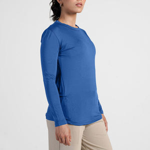 Camisetas Elegantes Personalizadas para Mujer, Proveedores de Tops Casuales de Algodón, Fabricantes de Prendas Deportivas de Punto de Secado Rápido, Color Azul - Product Image 2