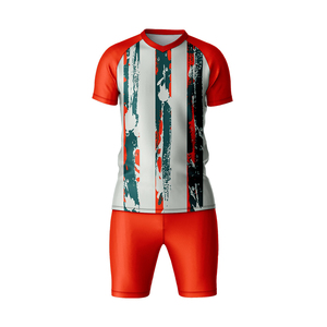 Men's Blue Striped Sublimated Soccer Jersey <b>Shorts</b> Set Crew Neck <b>Short</b> Sleeve Moisture Wicking Fitted Athletic Apparel - Product Image 3
