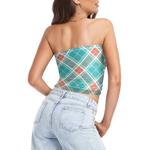 Cute Teal Pink Plaid Pattern Sublimation Tube <b>Top</b> for Women Trendy Design Strapless Women's Clothing best selling OEM 2026 - Product Image 3