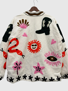 Hand Embroidered Floral Velvet Jacket Full Sleeve Mandarin Collar Plus Size Women'<b>s</b> Spring Wear - Product Image 6