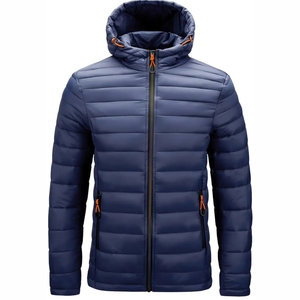 Men Hooded Long Puffer Jacket Standard Warm Lightweight <b>Windproof</b> Spring Embroidery Outerwear for Outdoor and Casual Wear - Product Image 1
