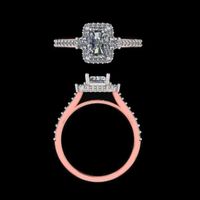 Bague de fiançailles en diamant taille radiant, or rose 18 carats, pavée, alliance bicolore, bijoux de mariée, bague d'anniversaire pour femme