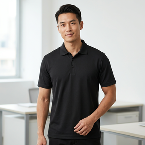 Men's <b>Black</b> Short Sleeve <b>Polo</b> <b>Shirt</b> 100% Cotton Knitted Casual Solid Color Regular Fit Button Design - Product Image 6