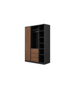 Modern Minimalist <b>Wardrobe</b> with 3 Drawers and 5 Shelves Wood Veneer Door Brass Handle Freestanding Bedroom Furniture - Product Image 3