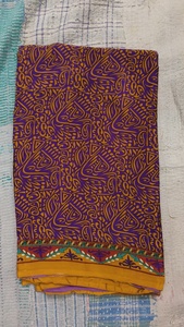 Pañuelo de seda para mujer con estampado de arte abstracto, azul, verde, multicolor, reversible, tradicional, largo hasta el suelo, tipo sari. - Product Image 3