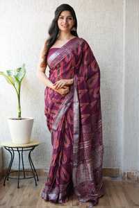 Ropa Étnica India, Saris Tradicionales de Algodón y Lino para Mujer, Borde Jacquard con Estampado Único, Compre al por Mayor - Product Image 5
