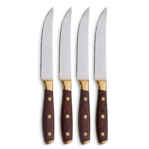 Premium 4-Piece Steak <b>Knife</b> <b>Set</b> with Ergonomic Wooden Handles & Brass Accents - Product Image 3