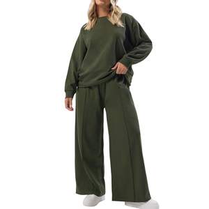 ชุดลำลองผู้หญิงไซส์ใหญ่สองชิ้น เสื้อสเวตเชิ้ตผ้าฝ้ายและกางเกงขายาวทรงกว้าง ชุดลำลองขายส่ง ผู้ผลิต OEM - Product Image 2