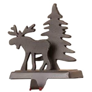 Soporte de hierro fundido para calcetines navideños, gancho rústico de metal con diseño de alce y árbol de pino para decoración de chimenea navideña, venta al por mayor - Product Image 1