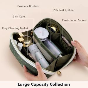 Grande trousse de toilette de voyage en cuir PU imperméable avec séparateurs transparents et poignée, organiseur de maquillage pour femmes - Product Image 3