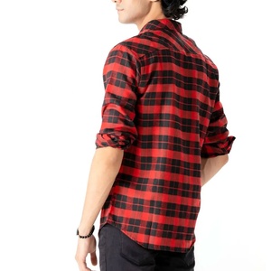 Chemise décontractée à manches longues pour homme, à carreaux rouges et noirs, 100 % coton, col rabattu, coupe longue, anti-plis, idéale pour l'automne - Product Image 3