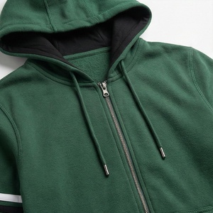 Survêtement vert à capuche pour homme, fermeture éclair intégrale, couleur unie, vêtements de sport décontractés avec poches latérales, coupe classique, tenue d'automne - Product Image 4