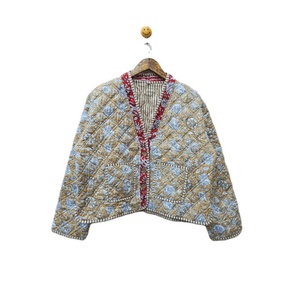 Veste matelassée en coton imprimé vintage faite à la main pour femmes vêtements d'extérieur bohème chic doublure en lin rayure respirant hiver - Product Image 1