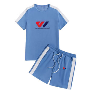 Blue Men Track Suit <b>Set</b> Short Sleeve T Shirt and Elastic Waist Shorts Sports Outfit Activewear Streetwear and Home Comfort - Product Image 1