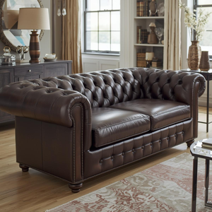 Traditional Brown Leather Chesterfield Loveseat with Deep Tufting Classic 2 Seater <b>Sofa</b> for Living Room Office Hotel Decor - Product Image 3