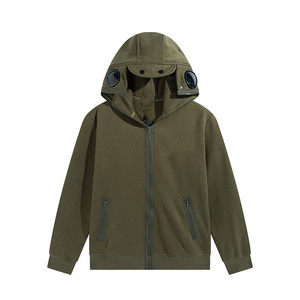 Men's Olive Green <b>Hooded</b> <b>Fleece</b> Jacket with Zipper and Side Pockets Windproof Breathable 100% Cotton Casual Winter Loose Fit - Product Image 1